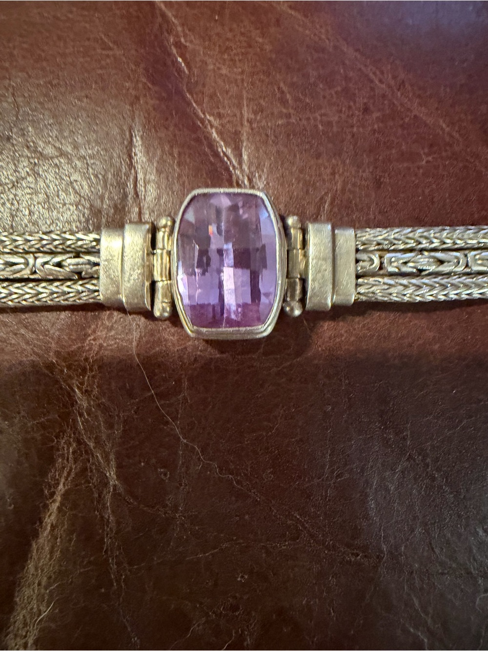 Judith Ripka Silver Bracelet with Purple Faceted Stone